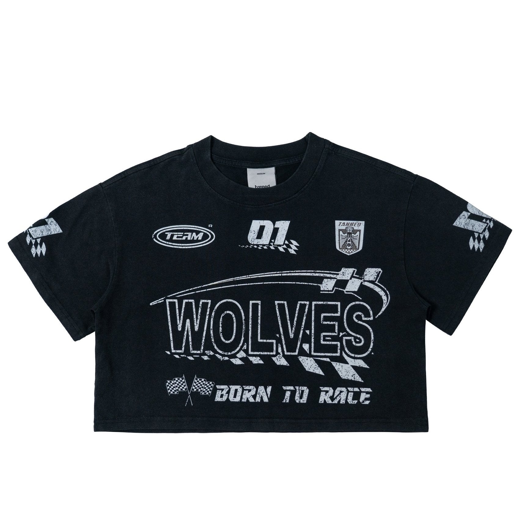 [TANNED X WOLVES FITNESS COLLECTION] Outrun The Ordinary Born To Race Cropped Tee – Vintage Black